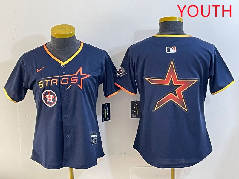 Youth Houston Astros Blank Drak Blue Three generations Joint Name 2025 Nike MLB Jersey style 15